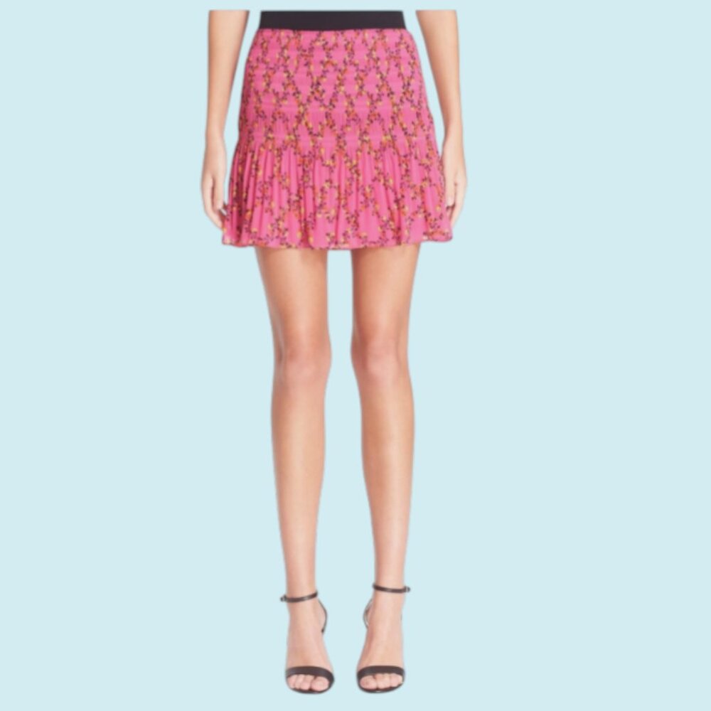 Diane Von Furstenberg DVF Skirt Size 12 Pink Floral Pleated Chiffon $298 NWT